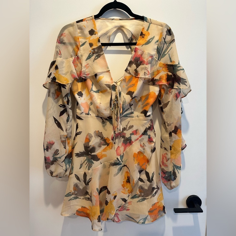 BCBGeneration Floral Long Sleeve Dress - Cream and Orange - Picture 5 of 11